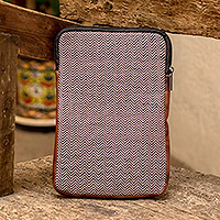 Leather-accented cotton iPad case, 'Finesse' - Guatemalan Leather-Accented Cotton iPad Case