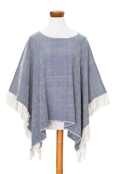 Handloomed Cotton Poncho in Blue from El Salvador