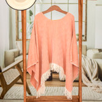 Cotton poncho, 'Orange Sand' - Handloomed Cotton Poncho in Orange Tones from El Salvador