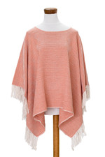 Cotton poncho, 'Orange Sand' - Handloomed Cotton Poncho in Orange Tones from El Salvador