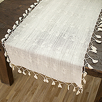 Cotton table runner, 'Natural Ivory Charm' - Unbleached Cotton Table Runner Handcrafted in Guatemala