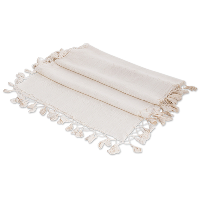 Cotton table runner, 'Natural Ivory Charm' - Unbleached Cotton Table Runner Handcrafted in Guatemala
