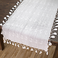 Cotton table runner, 'Natural Charm in White' - White Cotton Table Runner Handcrafted in Guatemala