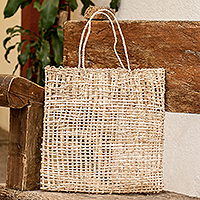 Natural fiber tote bag, 'Effort and Finesse' - Natural Fiber Beige Tote Bag Handwoven in Guatemala