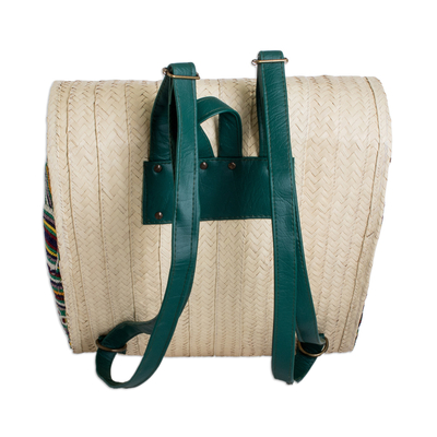 Natural fiber and cotton backpack, 'Borders' - Handcrafted Palm Fiber and Cotton Backpack