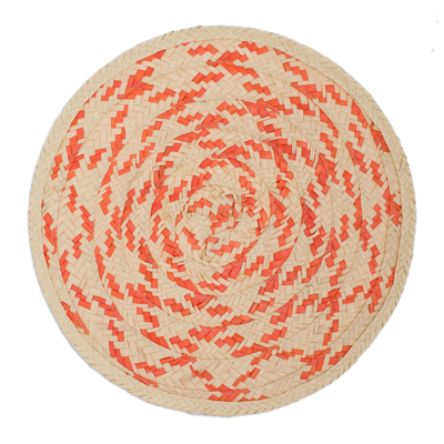 Natural fiber placemats, 'Natural Enchantment in Orange' (set of 4) - Artisan Crafted Palm Fiber Placemats (Set of 4)