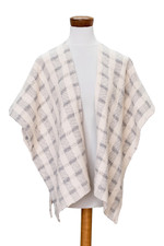 Cotton ruana, 'Grey Cojutepeque Stripes' - Striped Grey Ruana Made with 100% Cotton in El Salvador