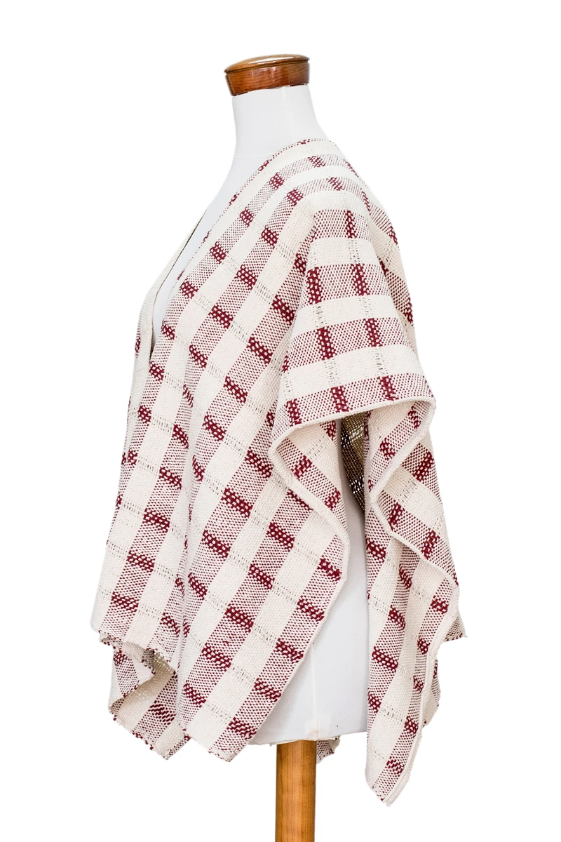 Damascus Ruana Hand-woven Red and White Ruana Made with 100% Cotton - Rustic in Red ...