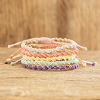 Macrame bracelets, 'Pastel Unity' (set of 5) - Handmade Assorted Pastel Color Macrame Bracelets (Set of 5)