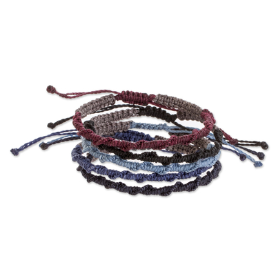 Macrame bracelets, 'Nightfall' (set of 5) - Handmade Assorted Muted colour Macrame Bracelets (Set of 5)