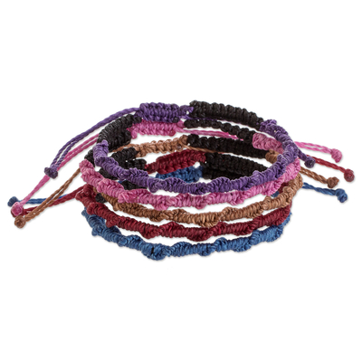 Macrame bracelets, 'United Family' (set of 5) - Hand Knotted Assorted Color Macrame Bracelets Set of 5
