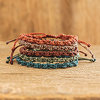 Macrame bracelets, 'Flame and Water' (set of 5) - Set of 5 Handmade Assorted Relaxed Color Macrame Bracelets