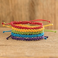 Macrame bracelets, 'Rainbow Friends' (set of 5) - Handmade Assorted Color Macrame Cord Bracelets Set of 5