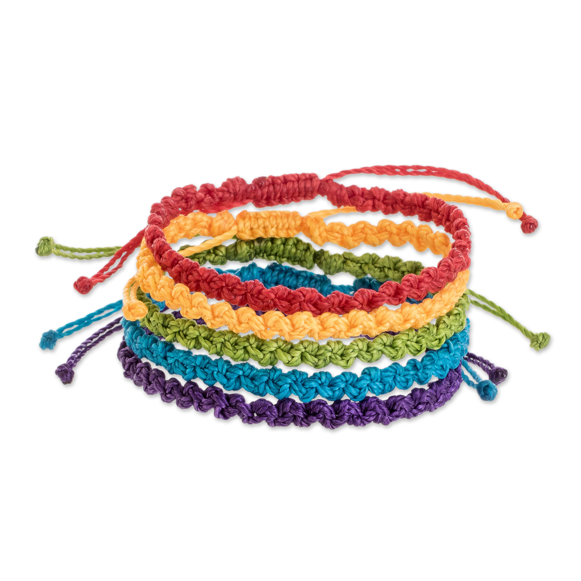 Handmade Assorted Color Macrame Cord Bracelets Set of 5 - Rainbow ...