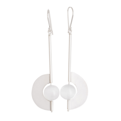 Sterling silver dangle earrings, 'Half Light' - Handmade Half-Moon Themed Sterling Silver Dangle Earrings