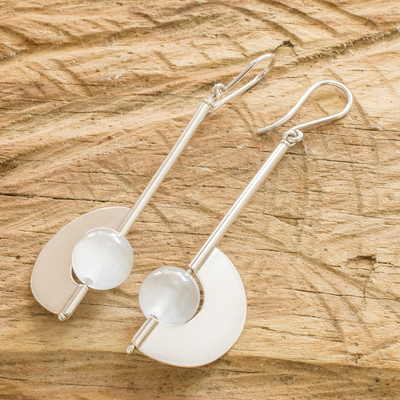 Sterling silver dangle earrings, 'Half Light' - Handmade Half-Moon Themed Sterling Silver Dangle Earrings