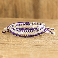 Macrame bracelets, 'Silhouettes in Purple' (set of 3)