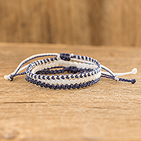 Macrame bracelets, 'Silhouettes in Indigo' (set of 3) - Artisan Crafted Blue and White Macrame Bracelets (set of 3)
