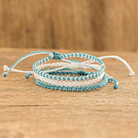 Macrame bracelets, 'Silhouettes in Aqua' (set of 3) - Handmade Macrame Bracelets (Set of 3)