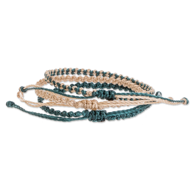 Macrame bracelets, 'Harmonious Song in Teal' (set of 3) - Handcrafted Macrame Bracelets (set of 3)