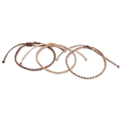 Macrame bracelets, 'Harmonious Song in Cocoa' (set of 3) - Beige and Brown Macrame Bracelets (Set of 3)