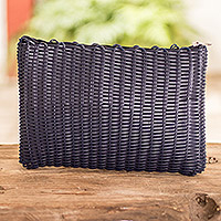 Handwoven toiletry bag, 'Travel in Blue'