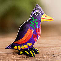Wood figurine, 'Curious Cardinal' - Hand Painted Multicolored Wood Figurine from Guatemala