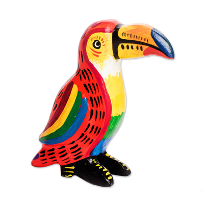 Handmade Guatemalan Multicolored Wood Figurine of Bird