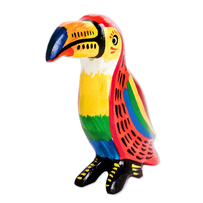 Wood figurine, 'Tranquil Toucan' - Handmade Guatemalan Multicoloured Wood Figurine of Bird