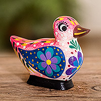 Wood figurine, 'Dazzling Duck' - Handmade Multicolored Wood Duck Figurine from Guatemala