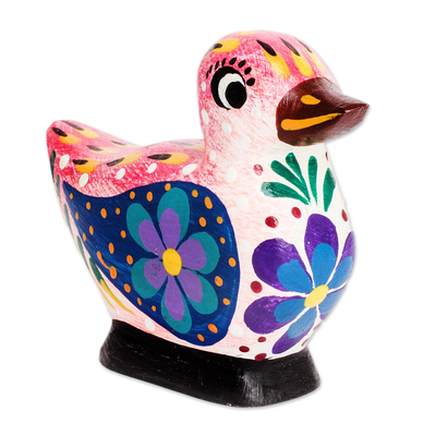 Wood figurine, 'Dazzling Duck' - Handmade Multicoloured Wood Duck Figurine from Guatemala