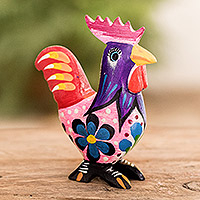 Wood figurine, 'Radiant Rooster' - Hand-Carved Multicolor Wood Figurine from Guatemala