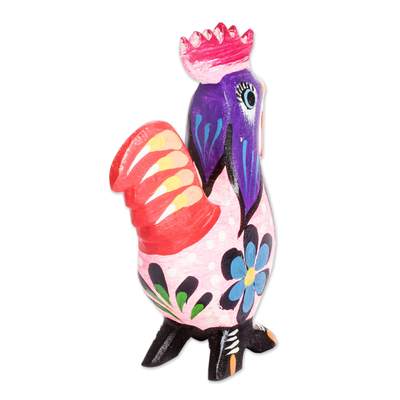 Wood figurine, 'Radiant Rooster' - Hand-Carved Multicolour Wood Figurine from Guatemala