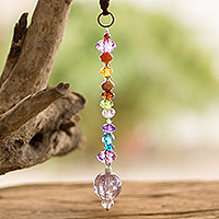 Beaded home accent, 'Purple Gravity' - Handmade Crystal Accent from Guatemala for Home Windows