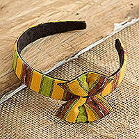 Cotton canvas bow headband, 'Ocher Origins' - Ocher Headband with Bow Hand-woven with 100% Cotton Canvas