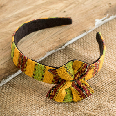 Stirnband mit Schleife aus Baumwollcanvas - Ockerfarbenes Stirnband mit Schleife, handgewebt aus 100 % Baumwoll-Canvas