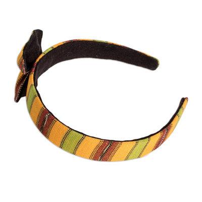 Stirnband mit Schleife aus Baumwollcanvas - Ockerfarbenes Stirnband mit Schleife, handgewebt aus 100 % Baumwoll-Canvas