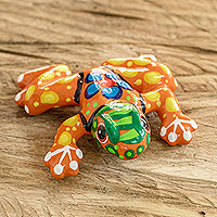 Ceramic figurine, 'Orange Harmony Frog' - Handcrafted Ceramic Frog Figurine from Costa Rica