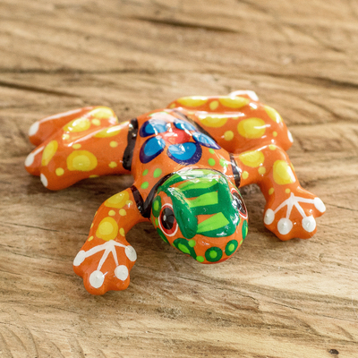 Keramikfigur, 'Orange Harmony Frosch' - Handgefertigte Keramik-Froschfigur aus Costa Rica