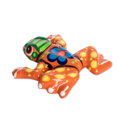 Ceramic figurine, 'Orange Harmony Frog' - Handcrafted Ceramic Frog Figurine from Costa Rica