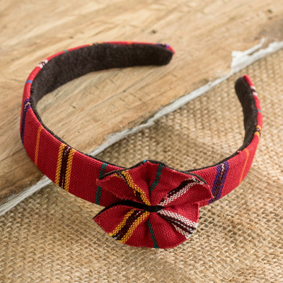 Schleifenstirnband aus Baumwollsegeltuch, 'Red Origins'. - Rotes Stirnband mit Schleife handgewebt aus 100 % Baumwollsegeltuch