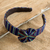 Cotton canvas headband, 'Blue Origins' - Blue Headband with Bow Handwoven with 100% Cotton Canvas (image 2) thumbail
