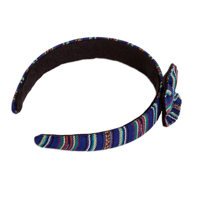 Stirnband aus Baumwollcanvas - Blaues Stirnband mit Schleife, handgewebt aus 100 % Baumwoll-Canvas
