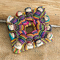 Cotton magnet, 'Joyful Diamond' - Diamond-Shaped Cotton Worry Doll Magnet from Guatemala