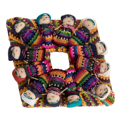 Cotton magnet, 'Joyful Diamond' - Diamond-Shaped Cotton Worry Doll Magnet from Guatemala