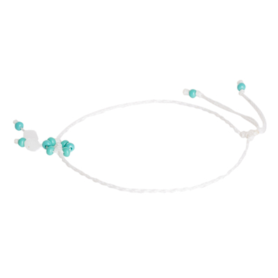 Beaded cord anklet, 'Festival in Aqua' - Bohemian Beaded Cord Anklet from Guatemala