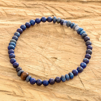 Pulsera elástica con cuentas de lapislázuli y sodalita - Pulsera elástica con cuentas de lapislázuli y sodalita guatemalteca