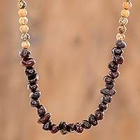 Garnet and jasper beaded necklace, 'Familiar Sands' - Garnet and Jasper Beaded Necklace Handmade in Guatemala