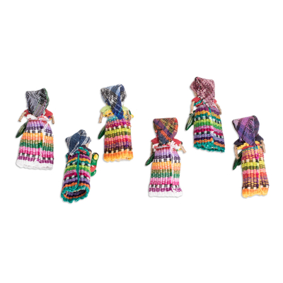 Dekopuppen aus Baumwolle, (6er-Set) - Guatemaltekisches Set mit 6 handgefertigten Dekopuppen aus Baumwolle