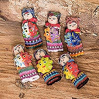Cotton decorative dolls, 'Sharing Light' (set of 6) - Set of 6 Handcrafted Cotton Decorative Dolls from Guatemala